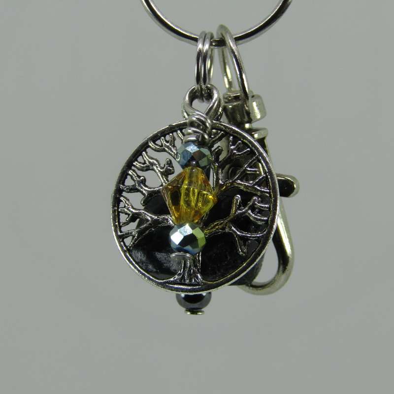 Black Tourmaline Crystal Point Protective Amulet Charm / Keyring