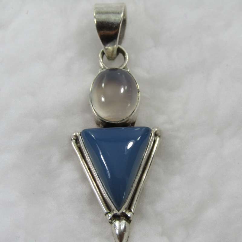 Blue Chalcedony and Moonstone Pendant