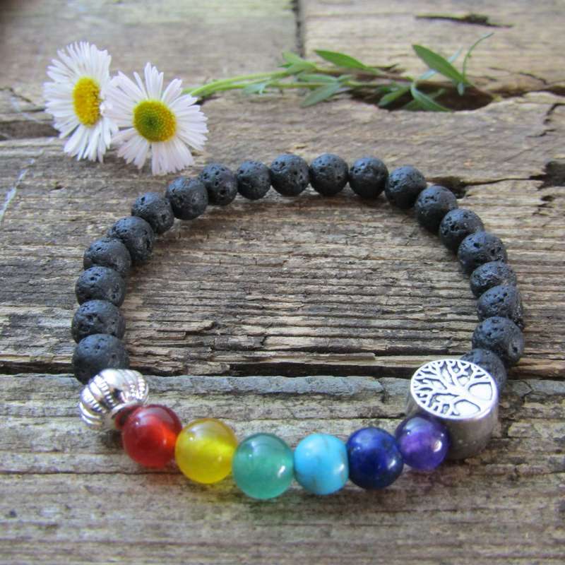 Chakra Balancing Gemstone & Lava Rock Bracelet (6mm round beads)
