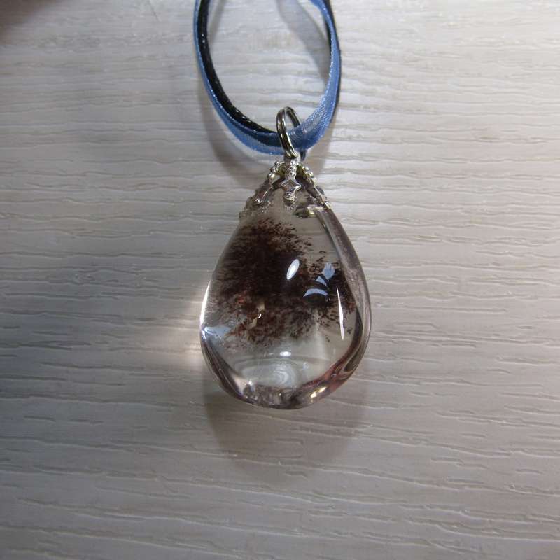 Chlorite Quartz Crystal teardrop Pendant on Ribbon necklace