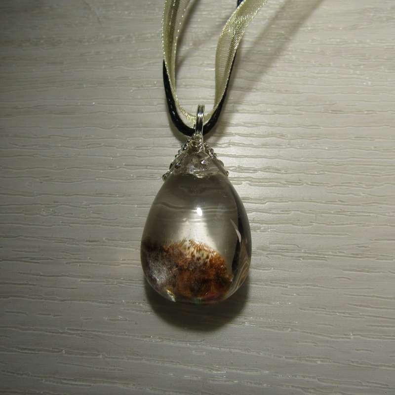 Chlorite Quartz Crystal teardrop Pendant on Ribbon necklace