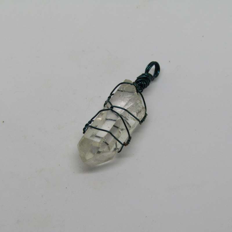 Clear Quartz Crystal Point Pendant - Wire Wrapped (Blue2)