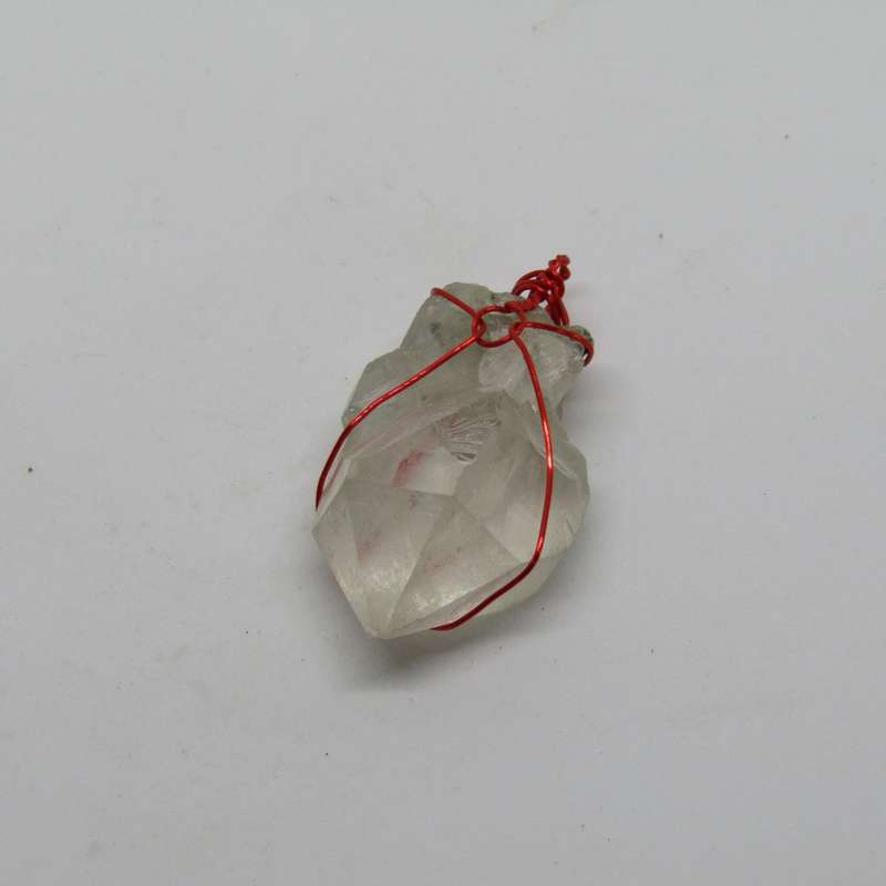 Clear Quartz Crystal Point Pendant - Wire Wrapped (red )