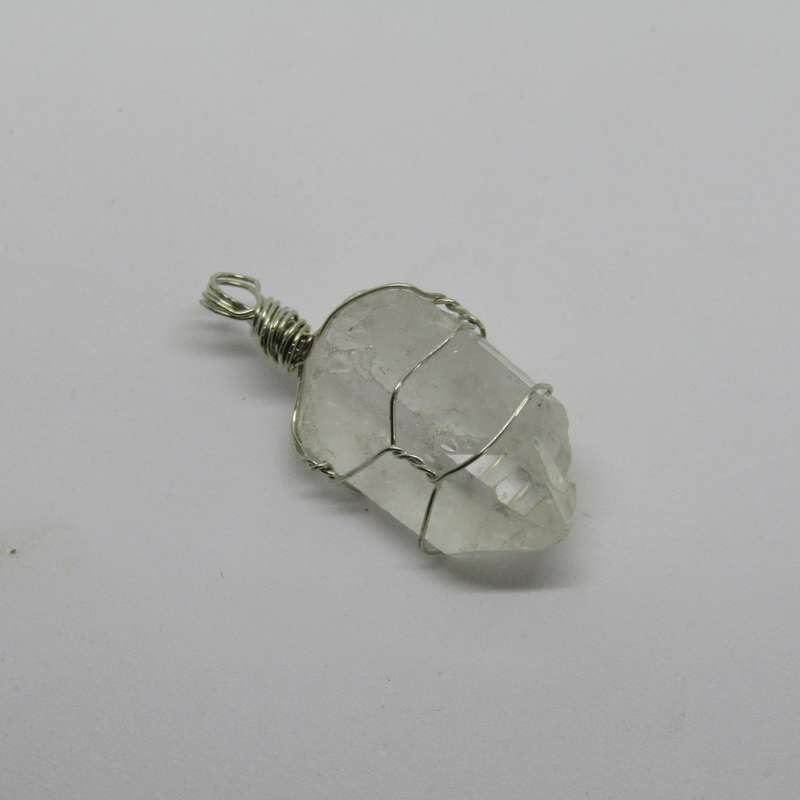 Clear Quartz Crystal Point Pendant - Wire Wrapped (silver)