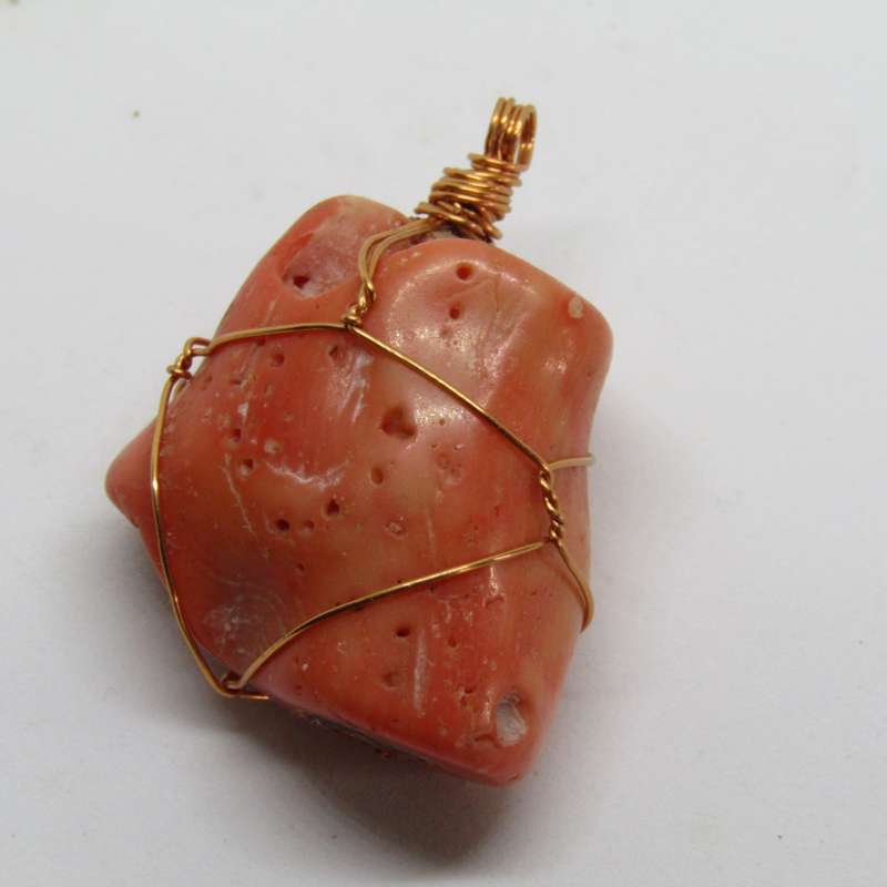 Coral - Wire Wrapped Pendant 3 (copper )