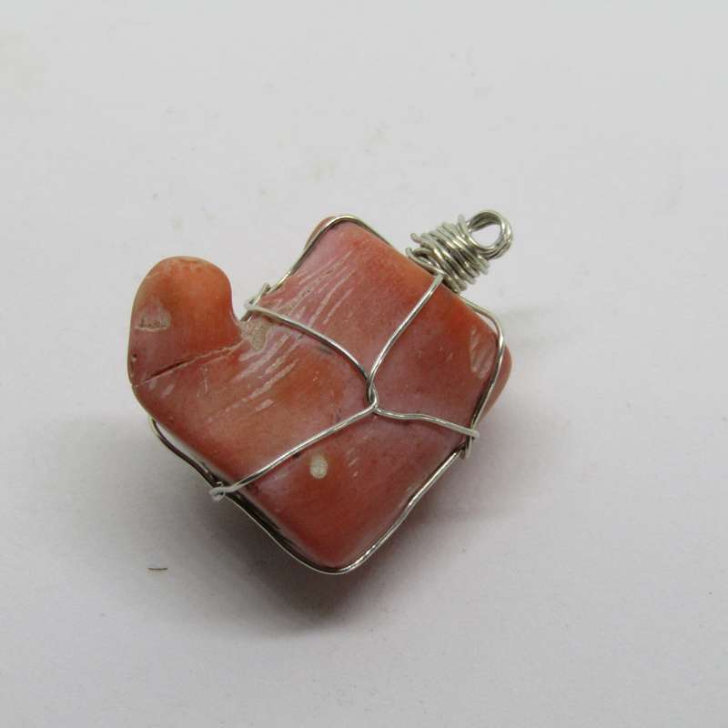 Coral - Wire Wrapped Pendant (silver)