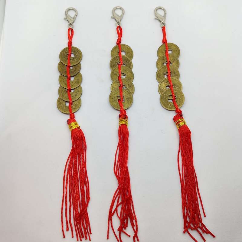 Five Chinese Coins with Red Chord