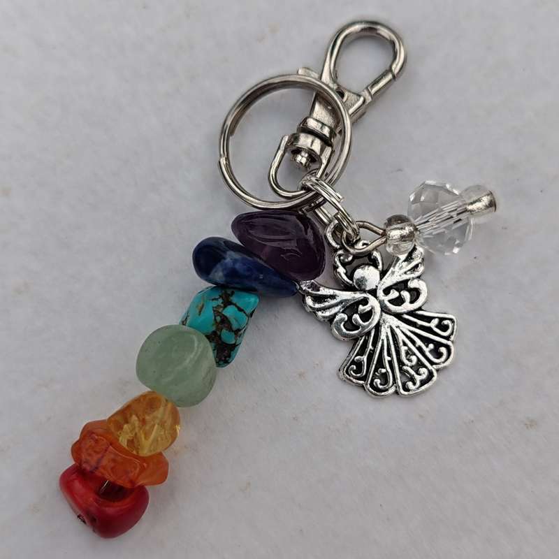 Gemstone Chakra Charm with Angel (L)
