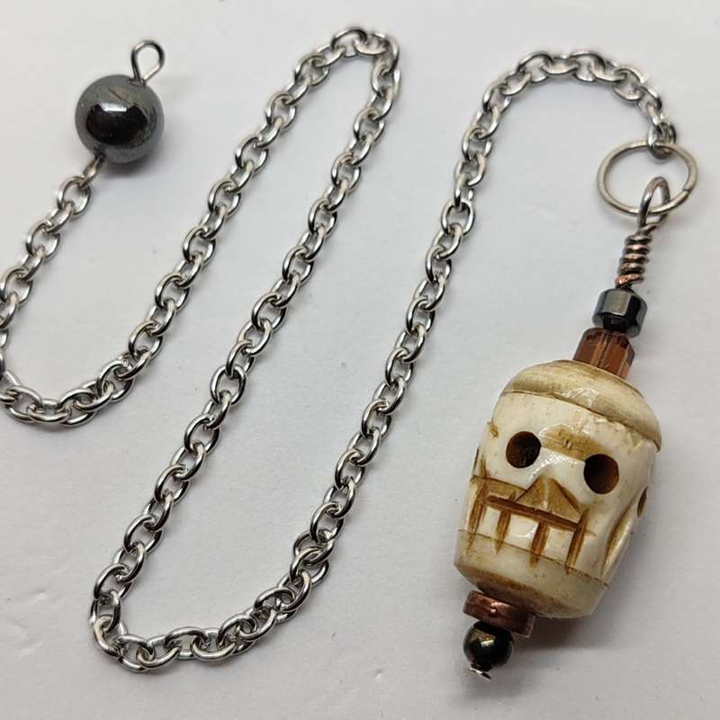 Hand carved, Yak Bone, Skull Pendulum