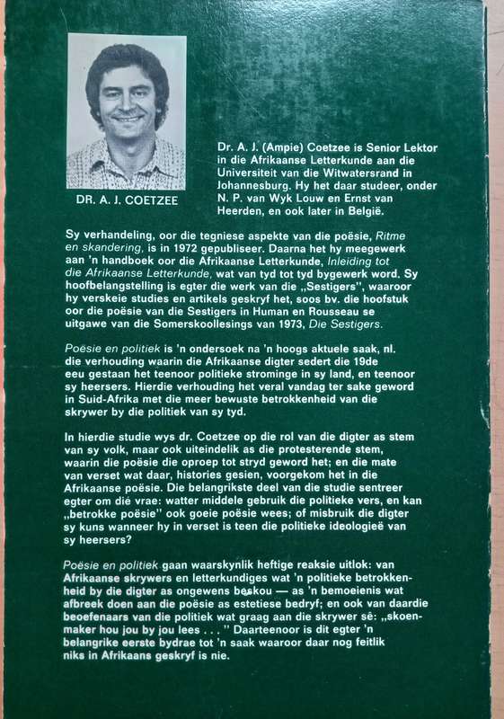 Poesie en Politiek: 'n voorlopige verkenning van betrokkenheid in die Afrikaanse poesie-A.J. ...