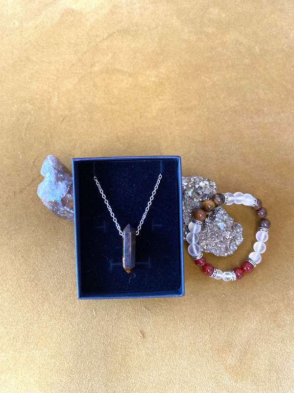 Tiger's Eye Necklace & Harmony Shield Bracelet Set