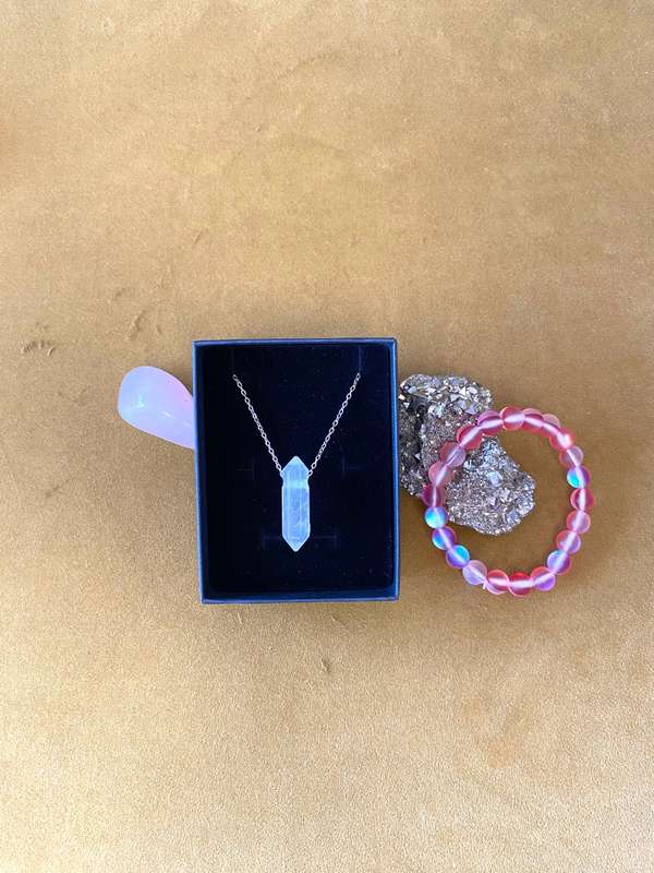 Rose Quartz Necklace & Moonstone Bracelet Set