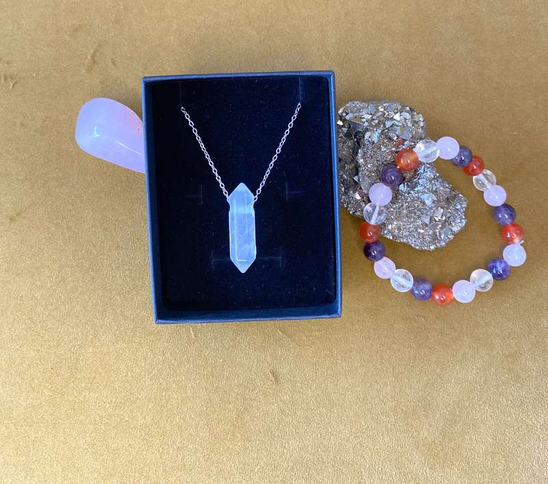 Rose Quartz Necklace & Radiant Energy Bracelet Set