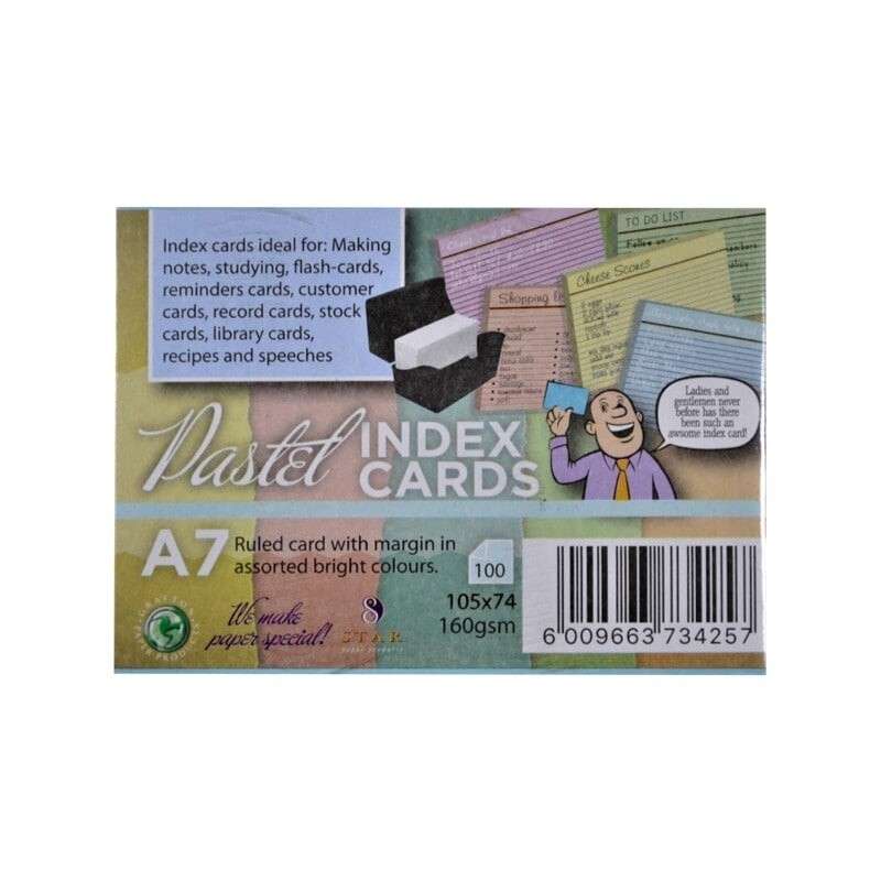 GRAFTON A5 PASTEL INDEX CARD RULED 100'S