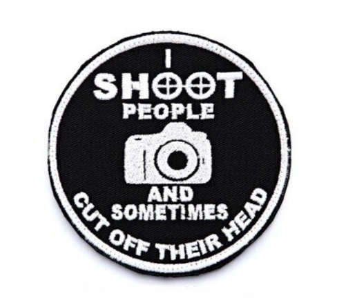 Bushveldt I SHOOT PEOPLE BADGE - White