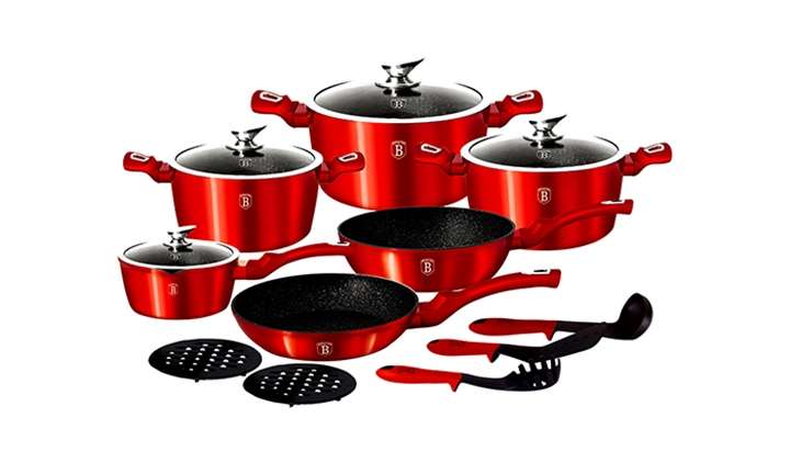 Berlinger Haus 15 Pieces Metallic Line Marble Coated Cookware Set - Burgundy (DISPLAY MODEL)