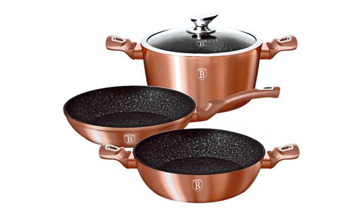 Berlinger Haus - 3 Pieces Marble Coating Metallic Line Cookware Set (SECOND HAND, COMES WITH NO LID)