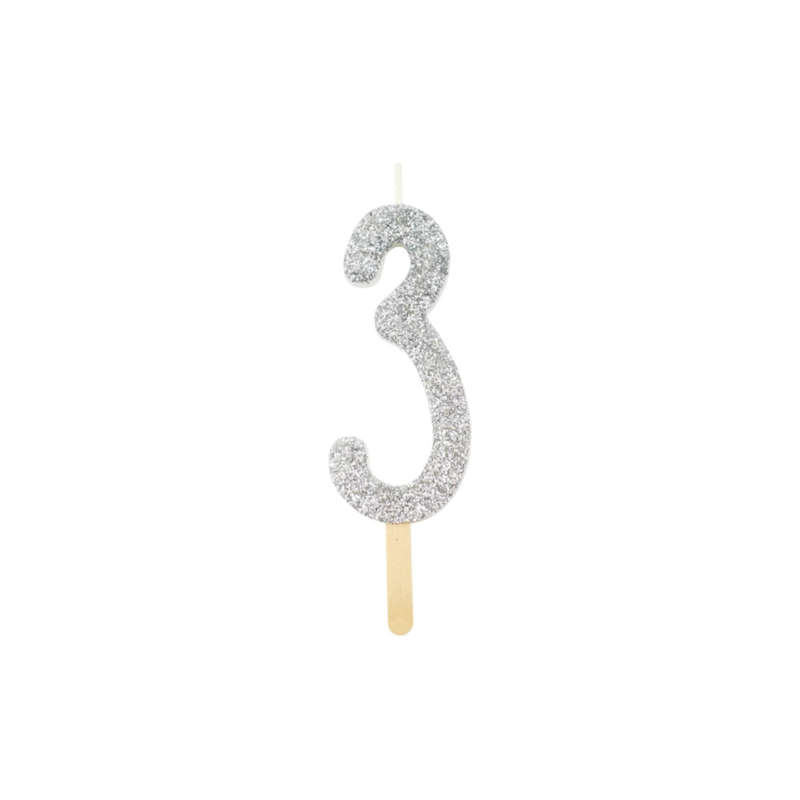 PME Anniversary Birthday Party Silver Glitter Candle 3