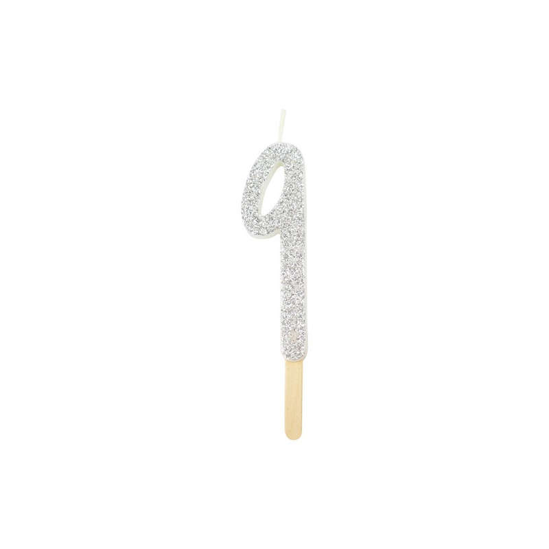 PME Anniversary Birthday Party Silver Glitter Candle 9