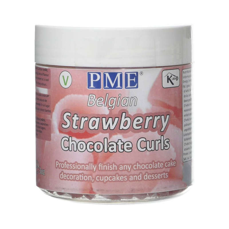 PME Belgian Strawberry Chocolate Curls for Decorating Cakes Muffins Cupcakes 85g