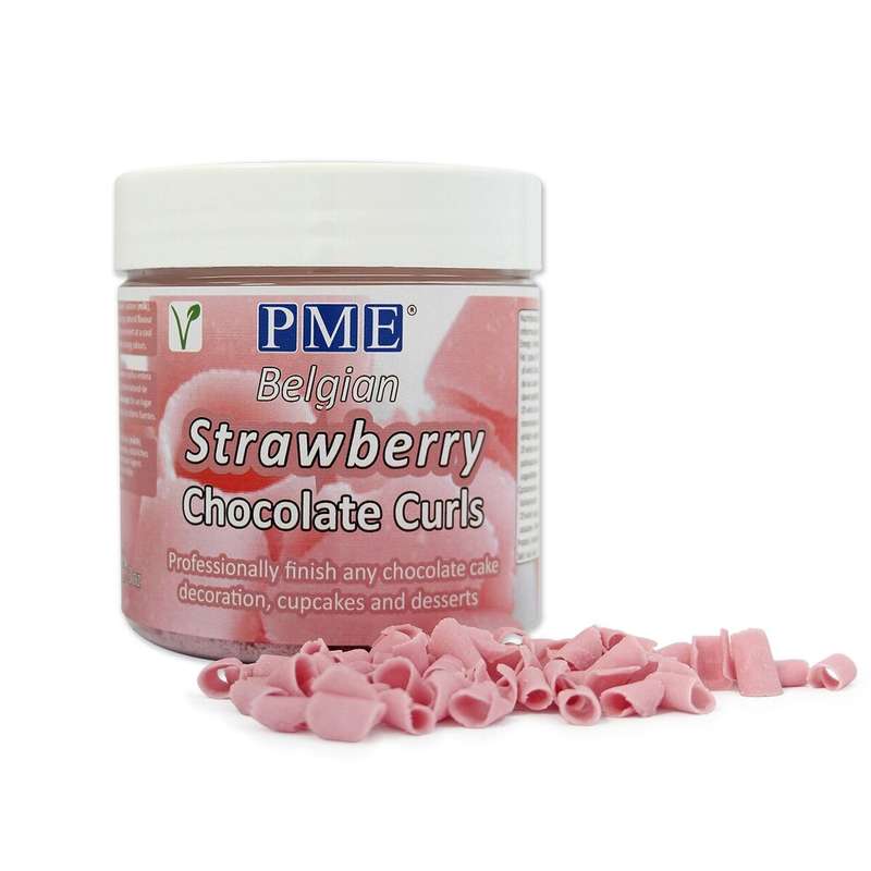 PME Belgian Strawberry Chocolate Curls for Decorating Cakes Muffins Cupcakes 85g
