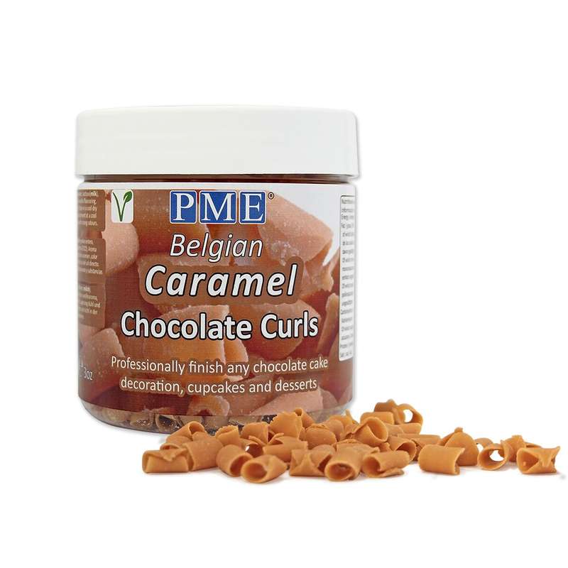 PME Belgian Caramel Chocolate Curls for Decorating Cakes Muffins Cupcakes 85g