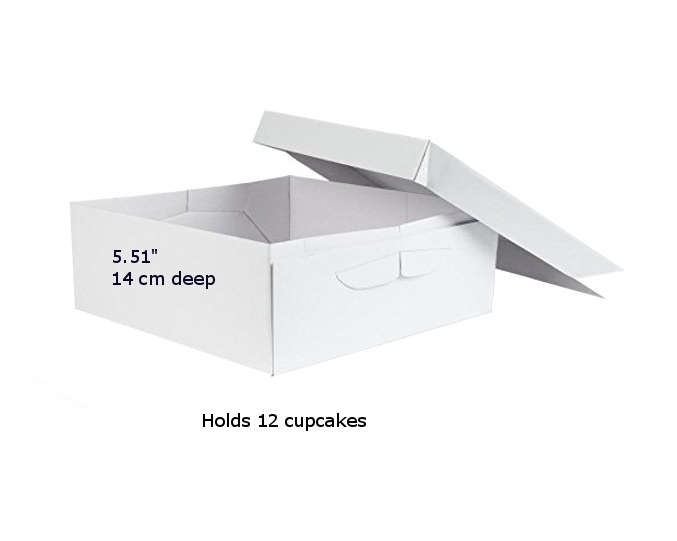 PME 5.5 Inch White Rectangle Cardboard Baking Box Lift Off Lid Holds 12 Cupcakes
