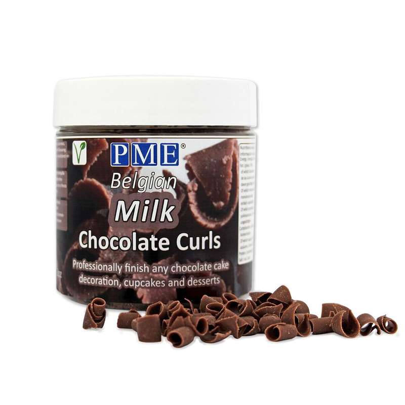 PME Belgian Milk Chocolate Curls for Decorating Cake Muffin Cupcake Desserts 85g