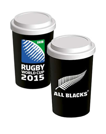 Rugby New Zealand Ceramic Travel Coffee Tea Mug World Cup 2015 Silicone Lid, 2PK