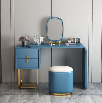 Modern Luxury Dressing Table With Chair & Mirror F-1 - Blue