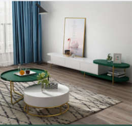 Nordic telescopic round coffee table &TV cabinet combination 884C# 205/245 green