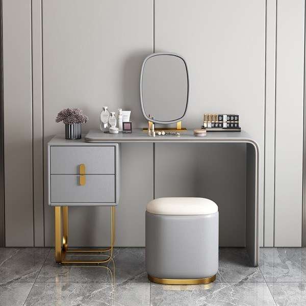 Modern Luxury White Dressing Table With Chair & Mirror F-1 Gray