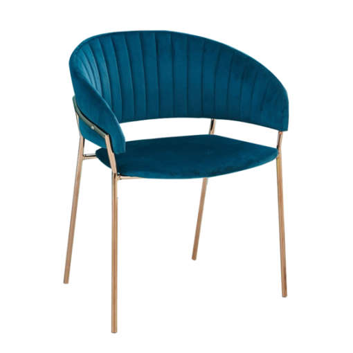 Modern Velvet With Gold Metal Leg Dining Room Chair B-01BLUE