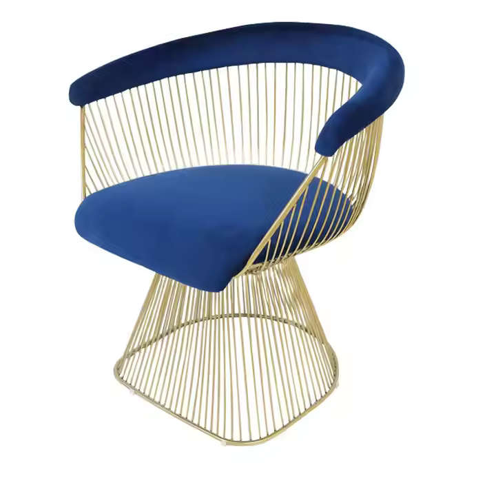 Modern Italian Style Chair Soft Royal Blue and Gold Y-19