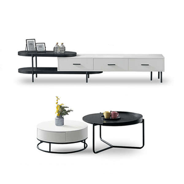 Nordic Telescopic Round Coffee Table And TV Cabinet Combo 884A#