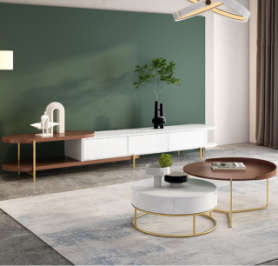 Nordic telescopic round coffee table &TV cabinet combination 884D# 205/245 green