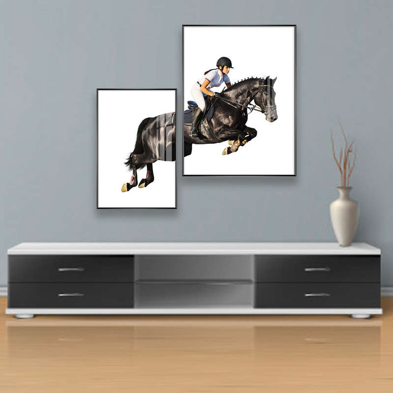 Wall Art Black Horse Rider Jump Wall art set of 2 90cmx70 B R BF
