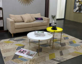 Iron art small round table sofa side table Z-036 yellow and white