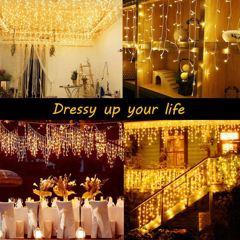 ZYF-97 Warm White 3m Across × 70cm x 38cm LED Fairy Curtain Light With Tail Plug Extension