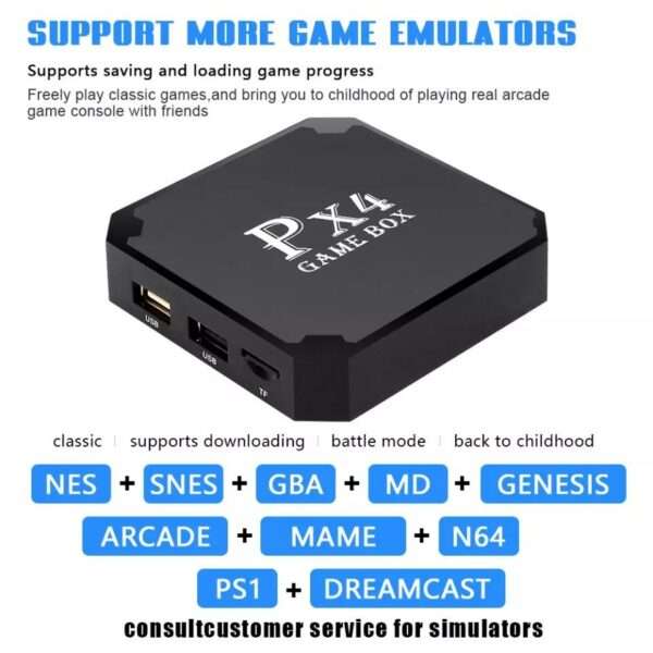 PX4 Retro Game Console 3000+ Games Wireless Dual Joystick Support HD/AV Out with 32gb Micro SD Card