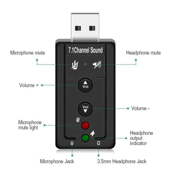 SE-L69 Lightweight 7.1 USB Stereo Audio Adapter External Sound Card