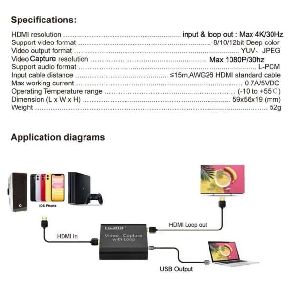 SE-L54 HDMI Capture Card With Loop-Out Can Simultaneously Capture HDMI Video and Audio And Transm...