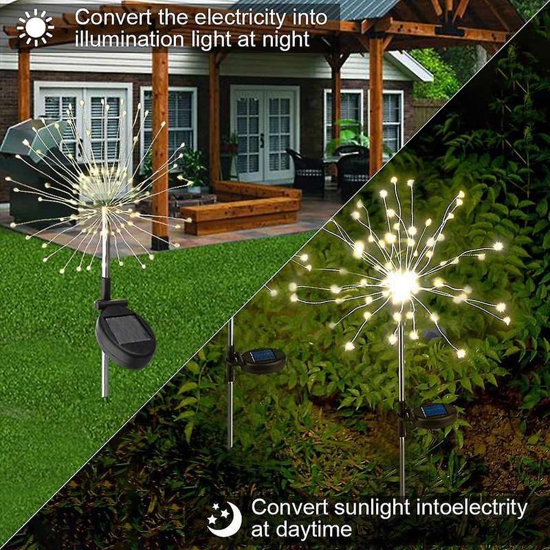 FA-LC34H-120 Solar Powered Starburst Stake Light Warm White 2PC