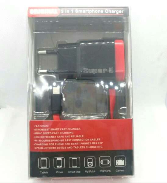 Super E 3 in 1 iPhone Charger Lightning Pin 2 USB High Speed