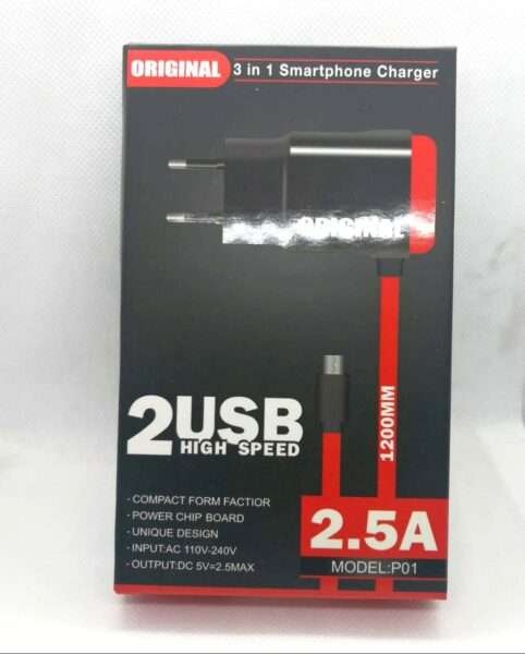 Super E 3 in 1 iPhone Charger Lightning Pin 2 USB High Speed