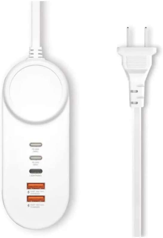 25W 2 Pin Plug Travel Adapter With 2 USB Ports, 1 Lightning Port And  2 PD Ports