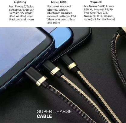 Treqa  CA-830  3 in 1 Cable 3.1A Type C, V8 And Lightning To USB