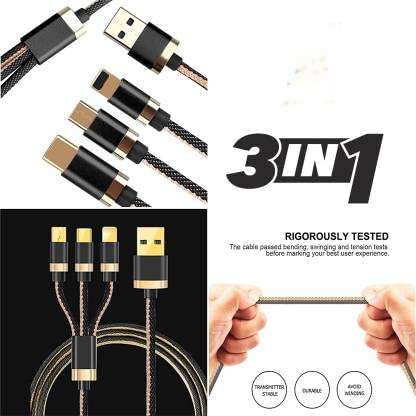 Treqa  CA-830  3 in 1 Cable 3.1A Type C, V8 And Lightning To USB