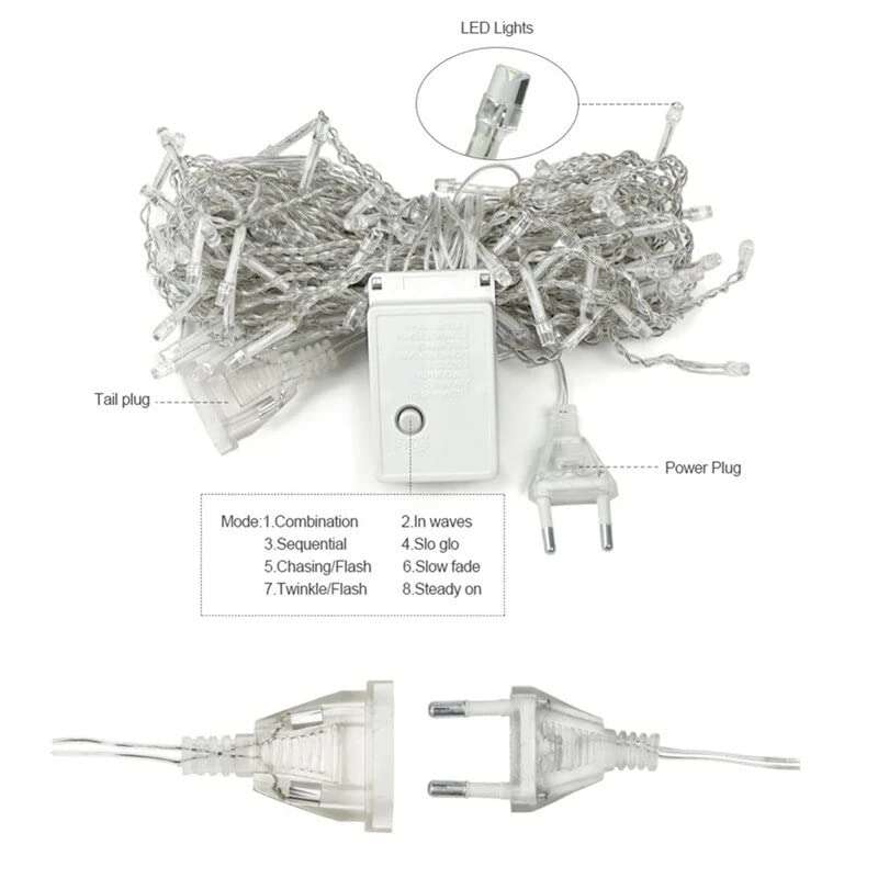 ZYF-100 LED Fairy Curtain Light with Tail Plug Extension Warm White 6×0.52m