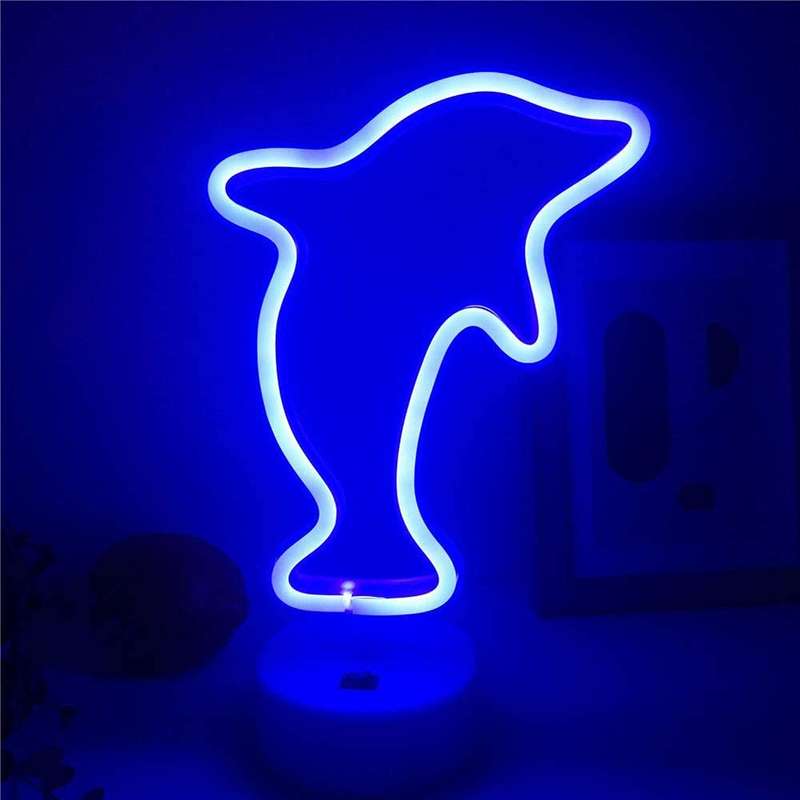 B-23 USB DC Cable Or Battery Operated Flying Dolphin Neon Lamp With Base